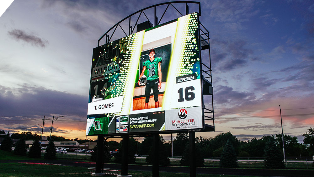 oW3426 Football LED Video Scoreboard at Millard High School Stadium with Player Accolade