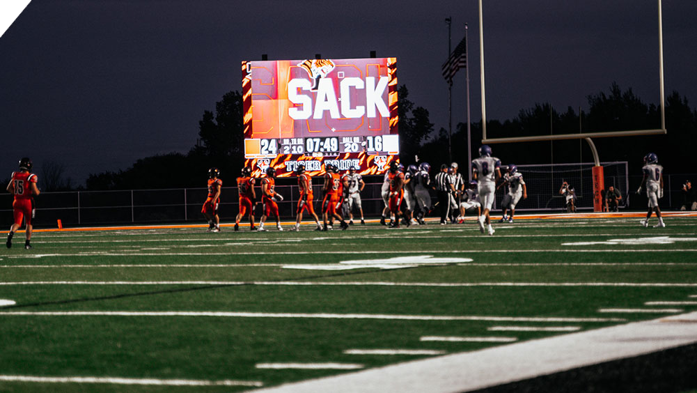 oW3022 Football LED Video Scoreboard at Tech High School with Sack Animation