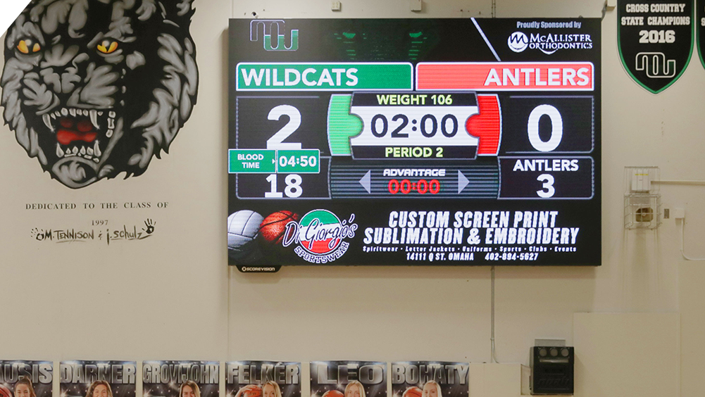 iB1410 Wrestling LED Video Scoreboard at Millard West High School with Blood Time