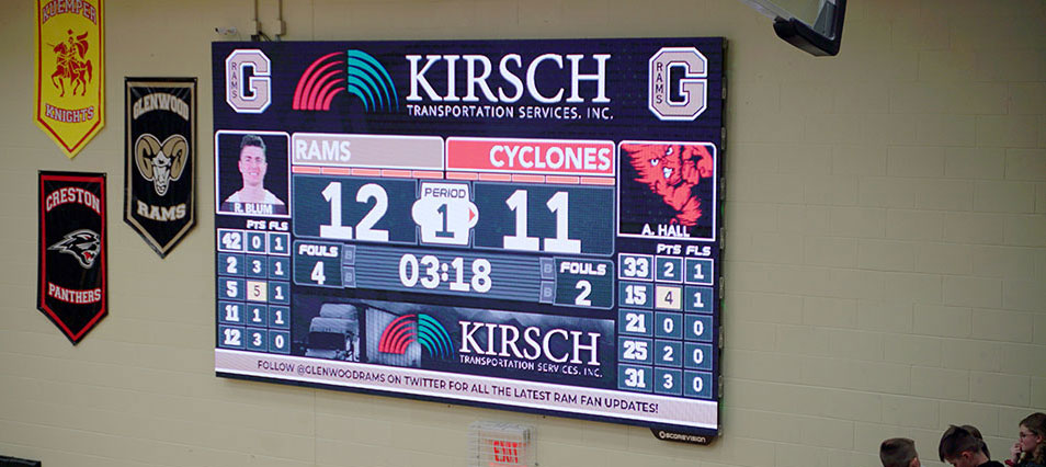 iB1609 Basketball LED Video Scoreboard with Leaderboard at Glenwood High School 2