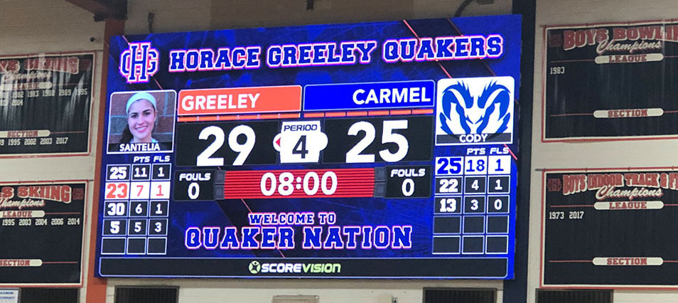 iB1810 Basketball LED Video Scoreboard with Leaderboard at Horace Greeley High School