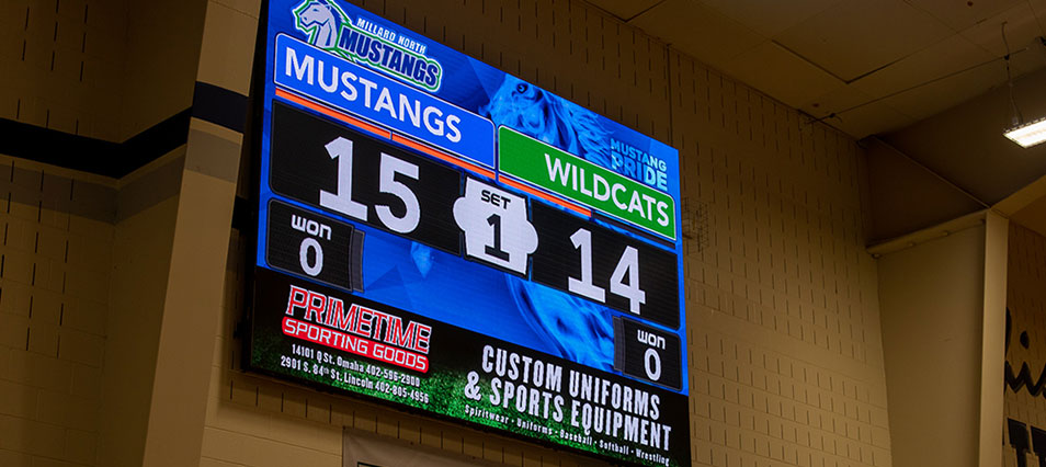 iB1408 Basketball LED Video Scoreboard with Leaderboard at Wabash Valley Community College