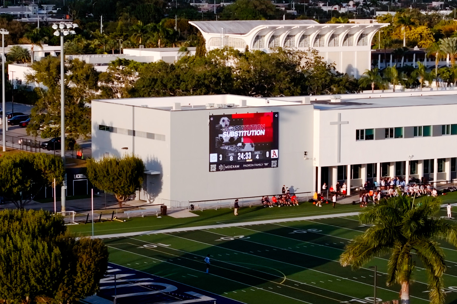 A ScoreVision video display brings live scoring and in-game content to the Christopher Columbus athletic campus.
