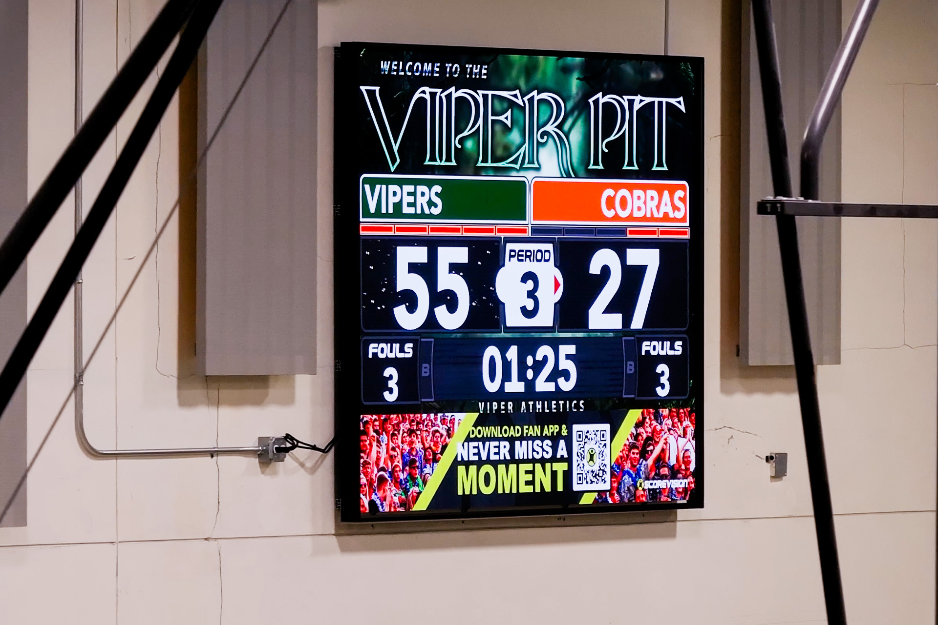 Every score, foul and second stays clear on Felix Varela’s ScoreVision display.